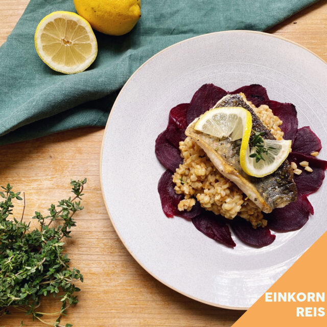 Zitronen Risotto auf rote Beete Carpaccio